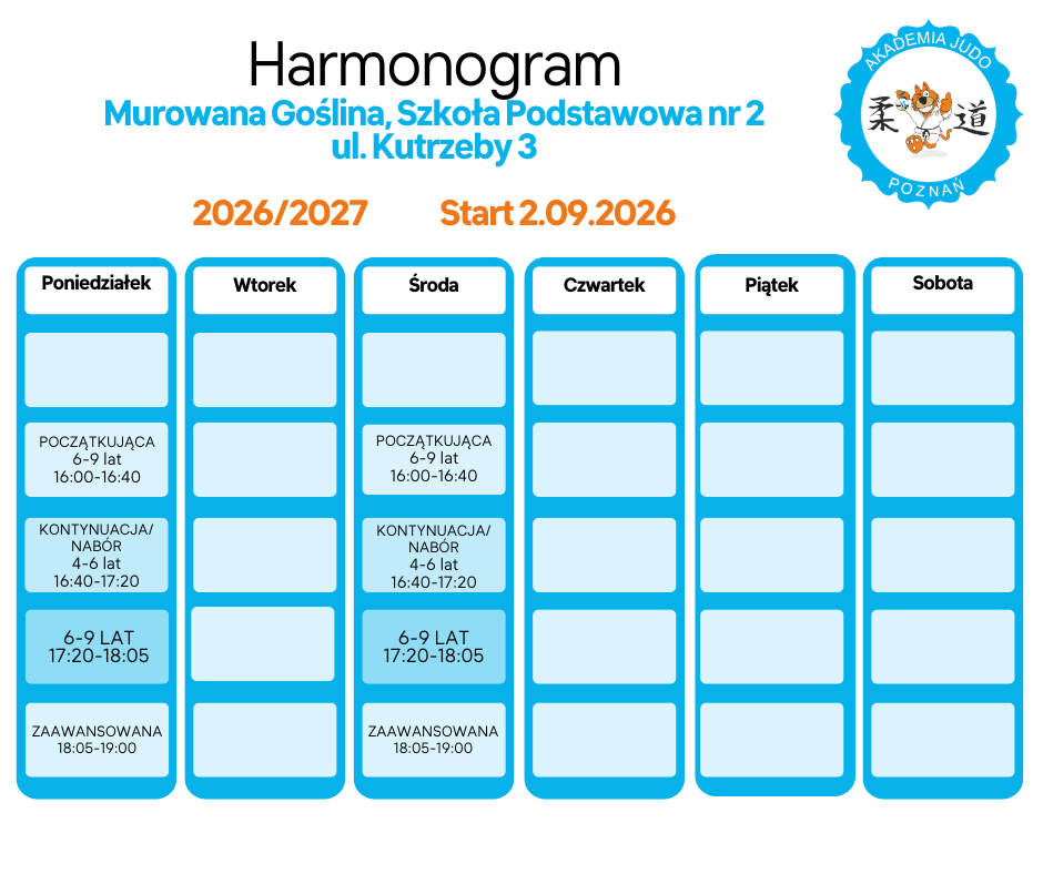 Murowana Goślina grafik Akademii Judo